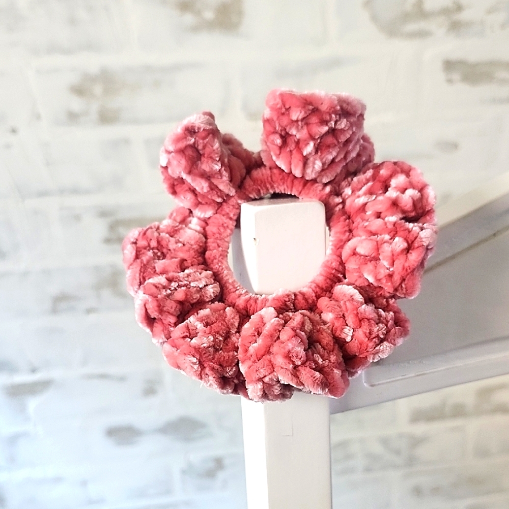 3/$15! Pink Velvet Handmade Crocheted Scrunchie